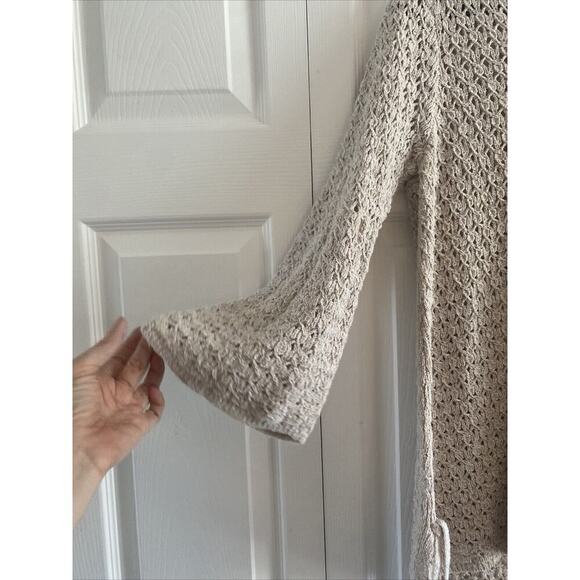 J. Jill Women's Medium‎ Tan Sweater Open Knit Fisherman Coastal Large Hole Knit - Picture 3 of 7
